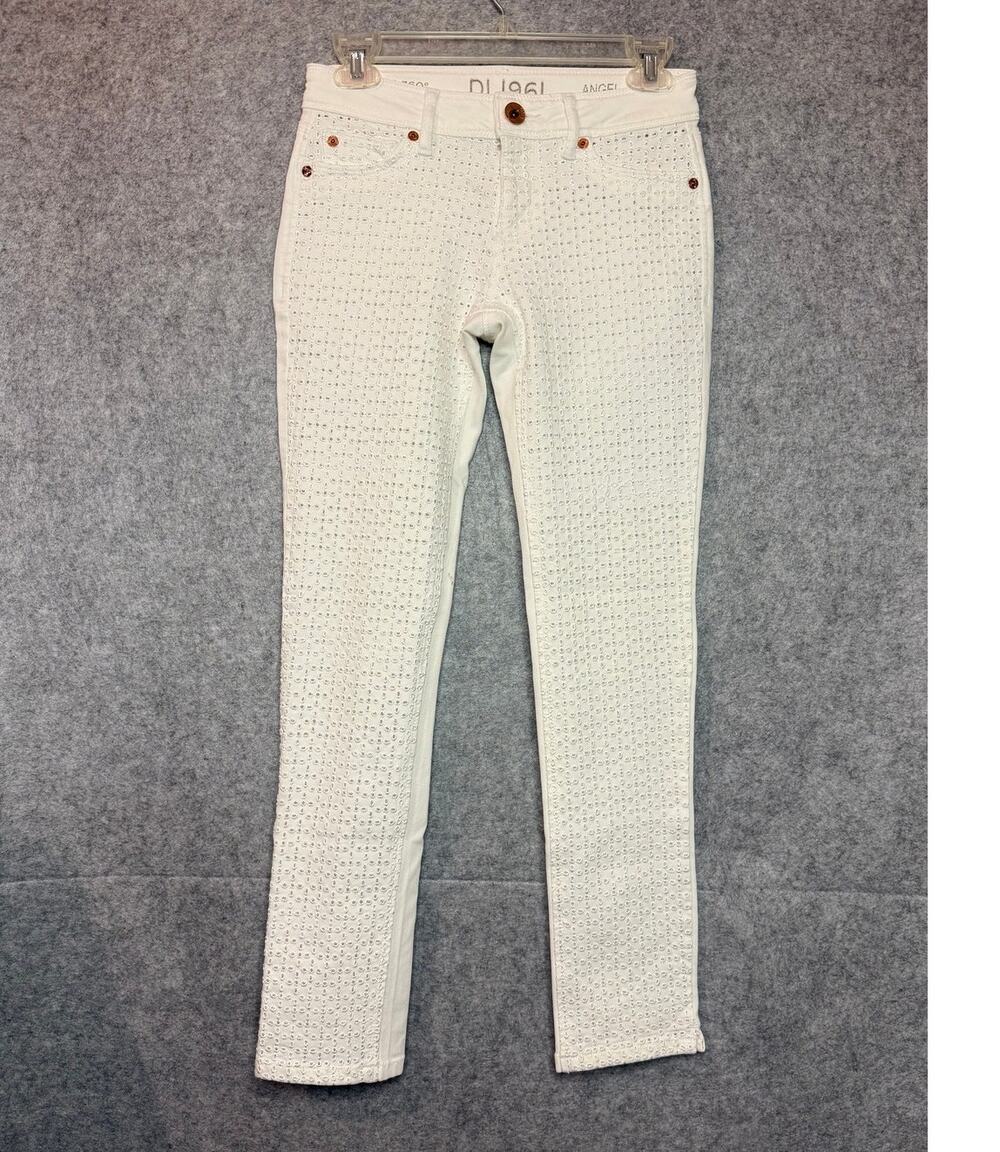 DL1961 Angel Eyelet Jeans Womens 25 White Skinny Ankle Embroidered 360 Stretch